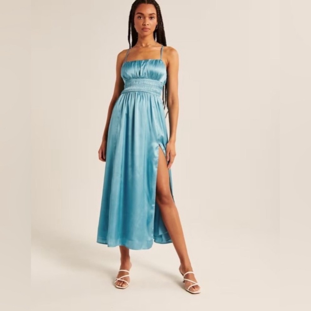 Abercrombie Smocked Bodice Satin Maxi Dress
